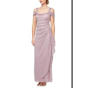 Alex Evenings‎ Mauve Sparkle Ruched Off Shoulder Gown Formal Evening Dress 16
